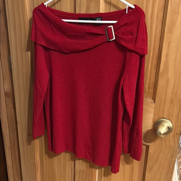 Dana Buchman Sweaters - 4/$20 Red Off-the-Shoulder Sweater with Elegant Folded Neckline